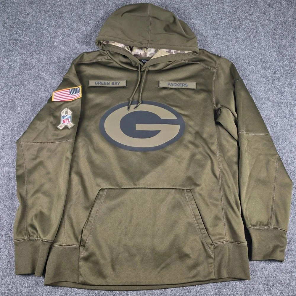 Nike Green Bay Packers Salute to Service Hoodie Mens L Green Therma-FIT NFL